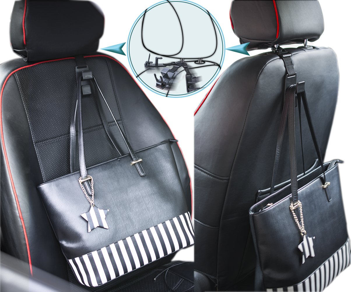 Heroway Car Headrest Hooks 4-Pack – Black